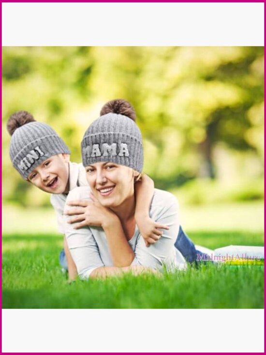 Parent-Child Beanie Hat Set Mama Mini Knitted Winter Pom Pom main image 4